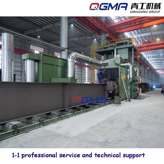 Industrial Manufacturing Cleans Metal Surfaces H Beam Belt Pass Through Shot Blasting Machine 